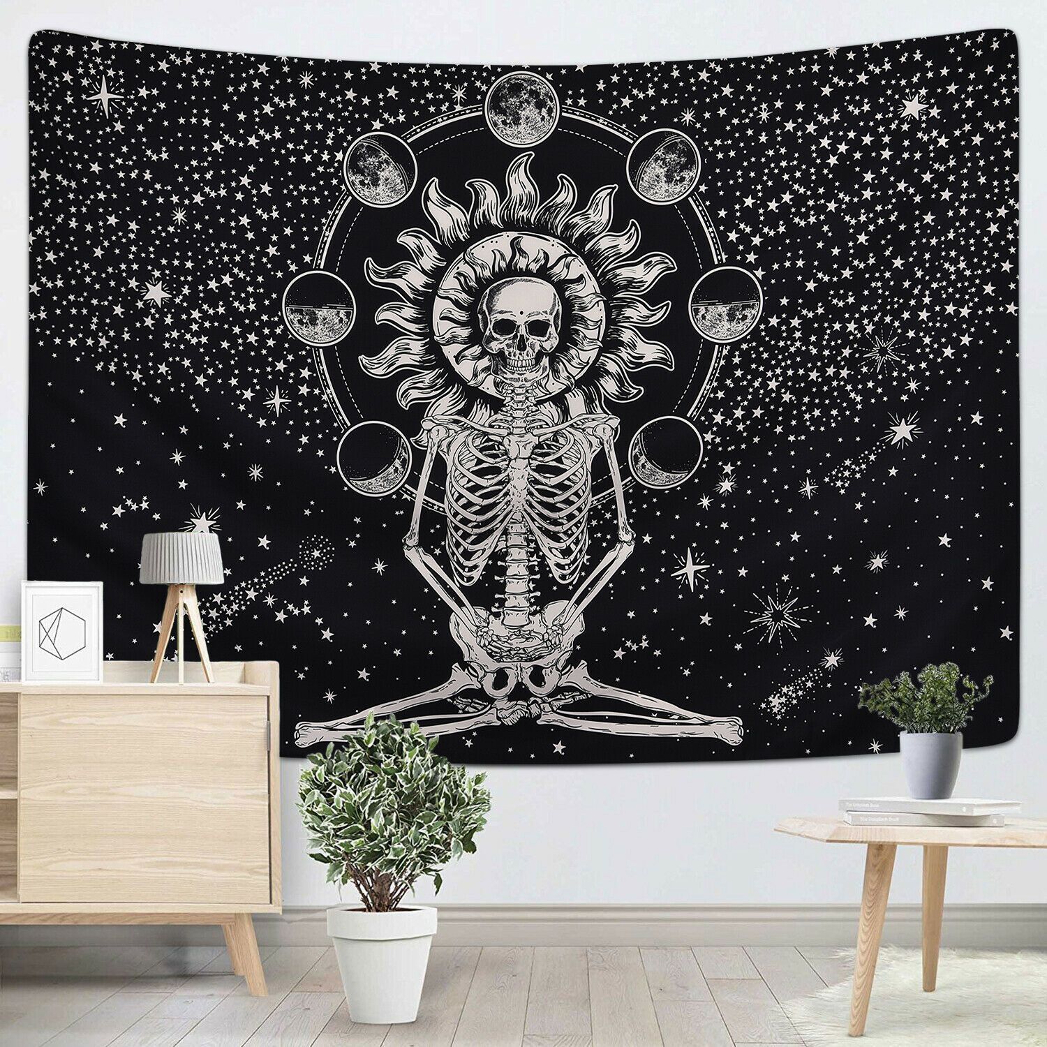 Mandala Skull Tapestry Moon Phase Change Wall Hanging Tapestries Home Room 